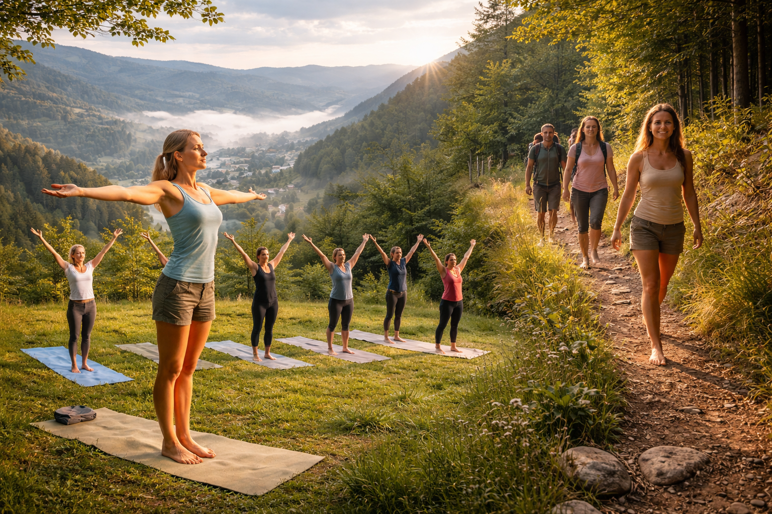 Cvičení v přírodě a chůze naboso v bosenských horách